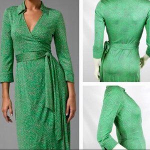 DVF Diane Von Furstenberg Vintage Justin Green Heart Silk Wrap Dress